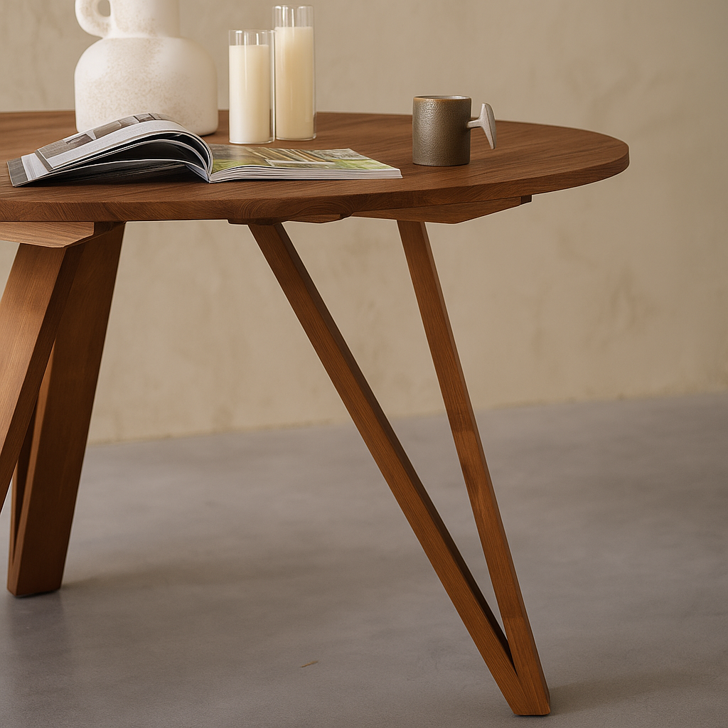 Farmhouse Wooden Round Dining Table With Angled Legs For Dining Room