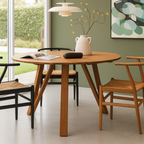 Farmhouse Wooden Round Dining Table With Angled Legs For Dining Room