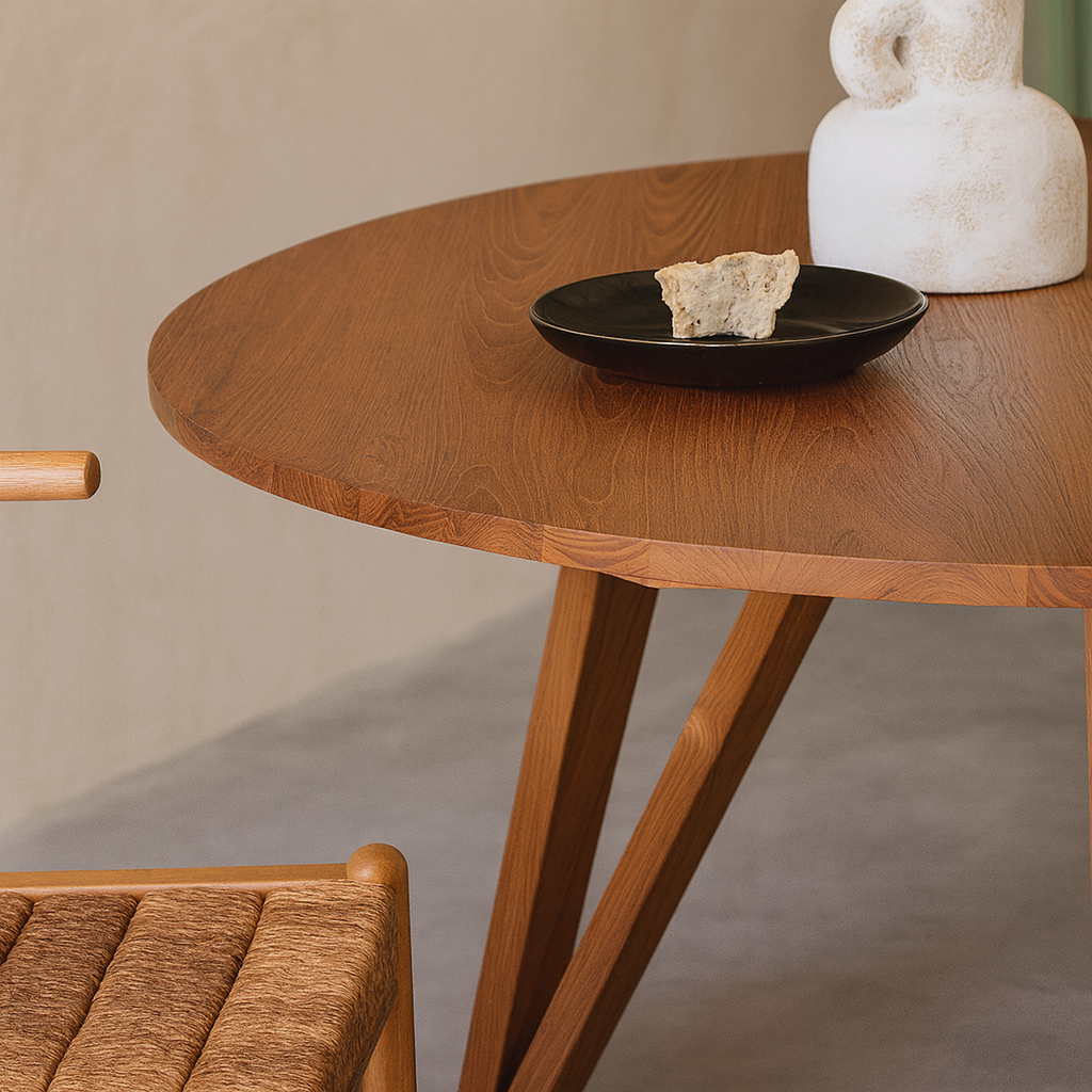 Farmhouse Wooden Round Dining Table With Angled Legs For Dining Room