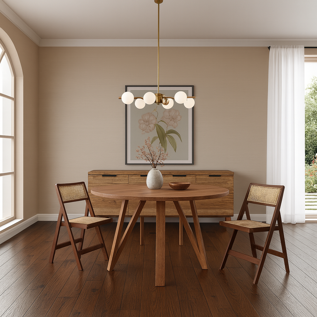Farmhouse Wooden Round Dining Table With Angled Legs For Dining Room