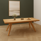 Scandinavian Wooden Rectangular Dining Table With Angled Legs For Dining Room