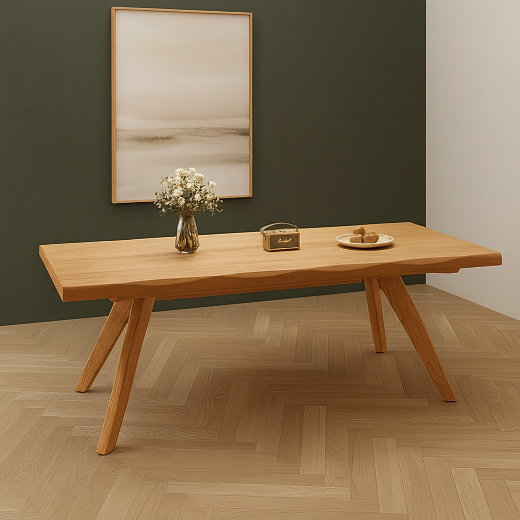 Scandinavian Wooden Rectangular Dining Table With Angled Legs For Dining Room