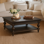 Classic Wooden Coffee Table With Turned Legs And Storage Shelf For Living Room