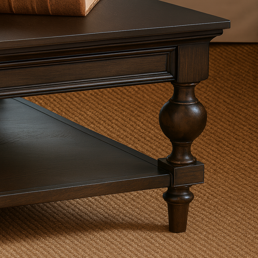 Classic Wooden Coffee Table With Turned Legs And Storage Shelf For Living Room