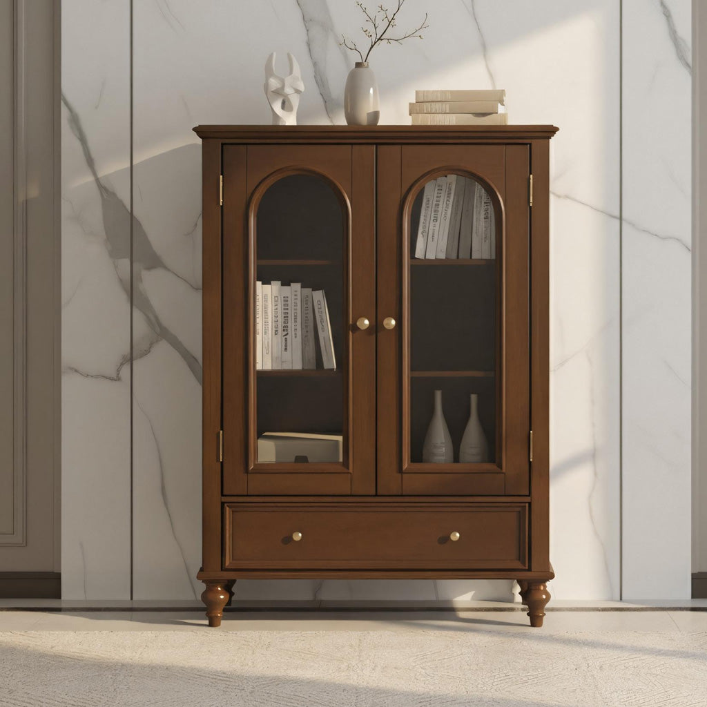 Classic Wooden Display Cabinet With Arched Glass Doors