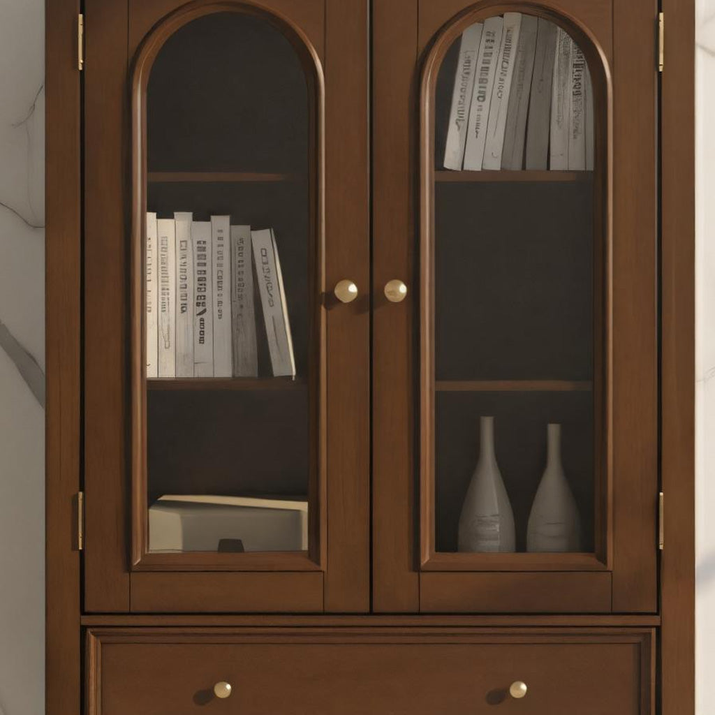 Classic Wooden Display Cabinet With Arched Glass Doors