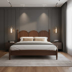 Contemporary Wooden Bed Frame With Triple-Arch Headboard