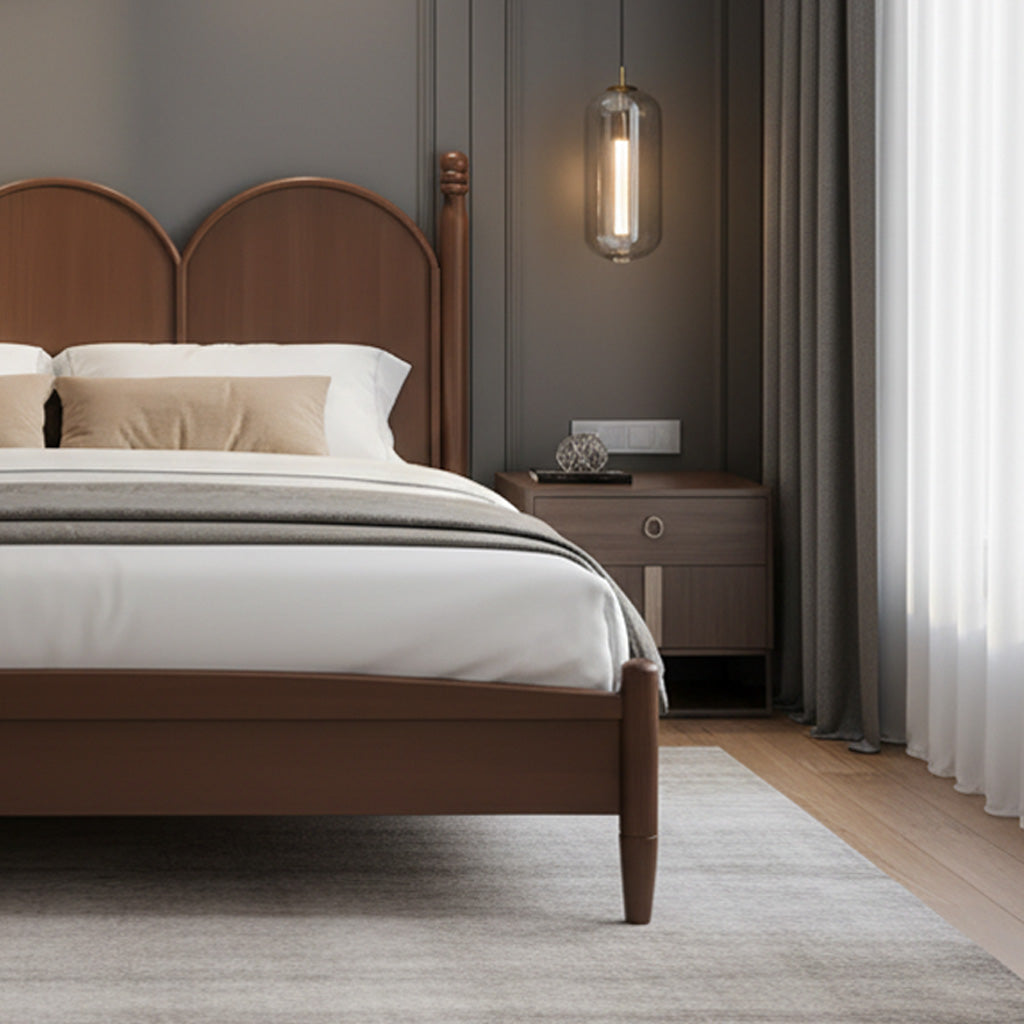 Contemporary Wooden Bed Frame With Triple-Arch Headboard
