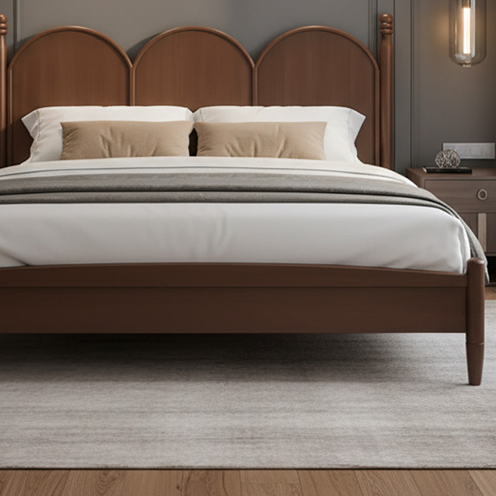 Contemporary Wooden Bed Frame With Triple-Arch Headboard