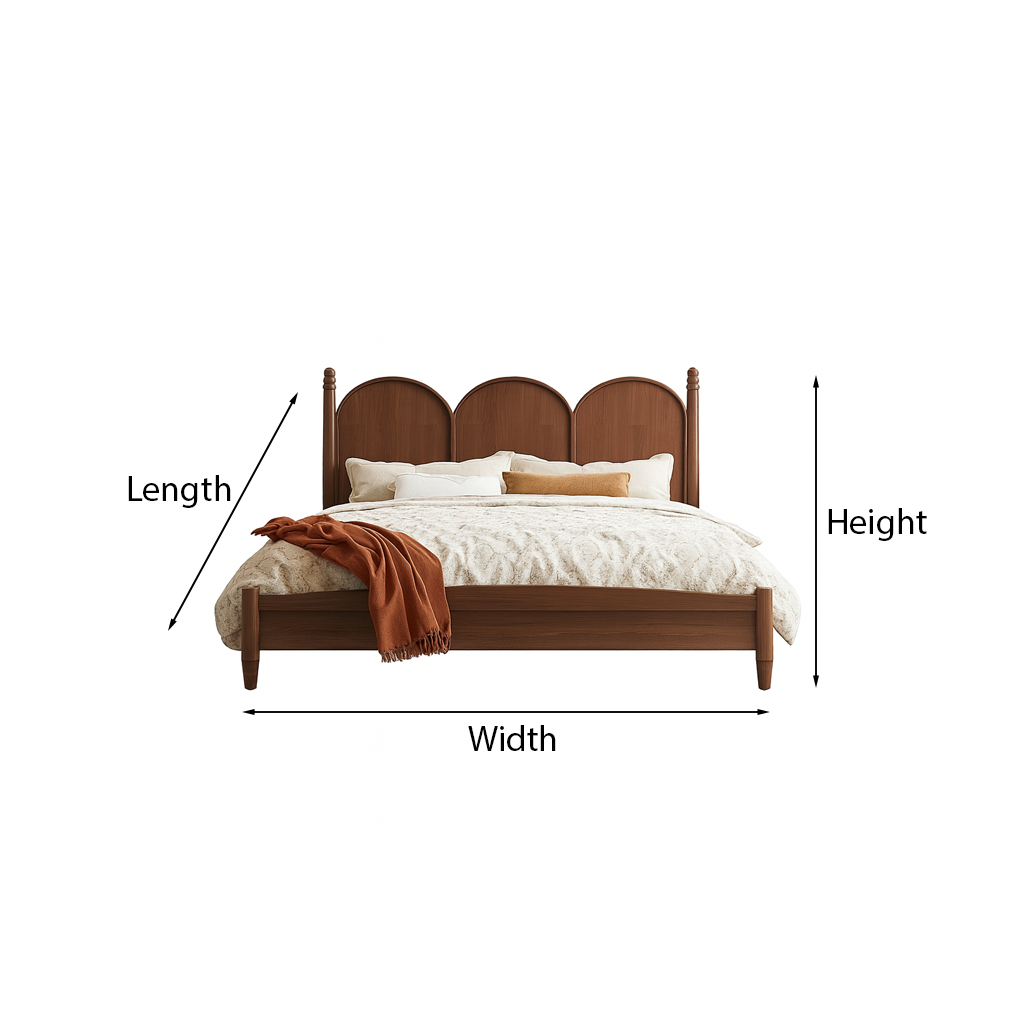 Contemporary Wooden Bed Frame With Triple-Arch Headboard