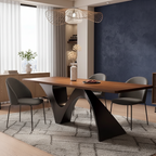 Modern Wooden Dining Table With Sculptural Metal Base For Dining Room