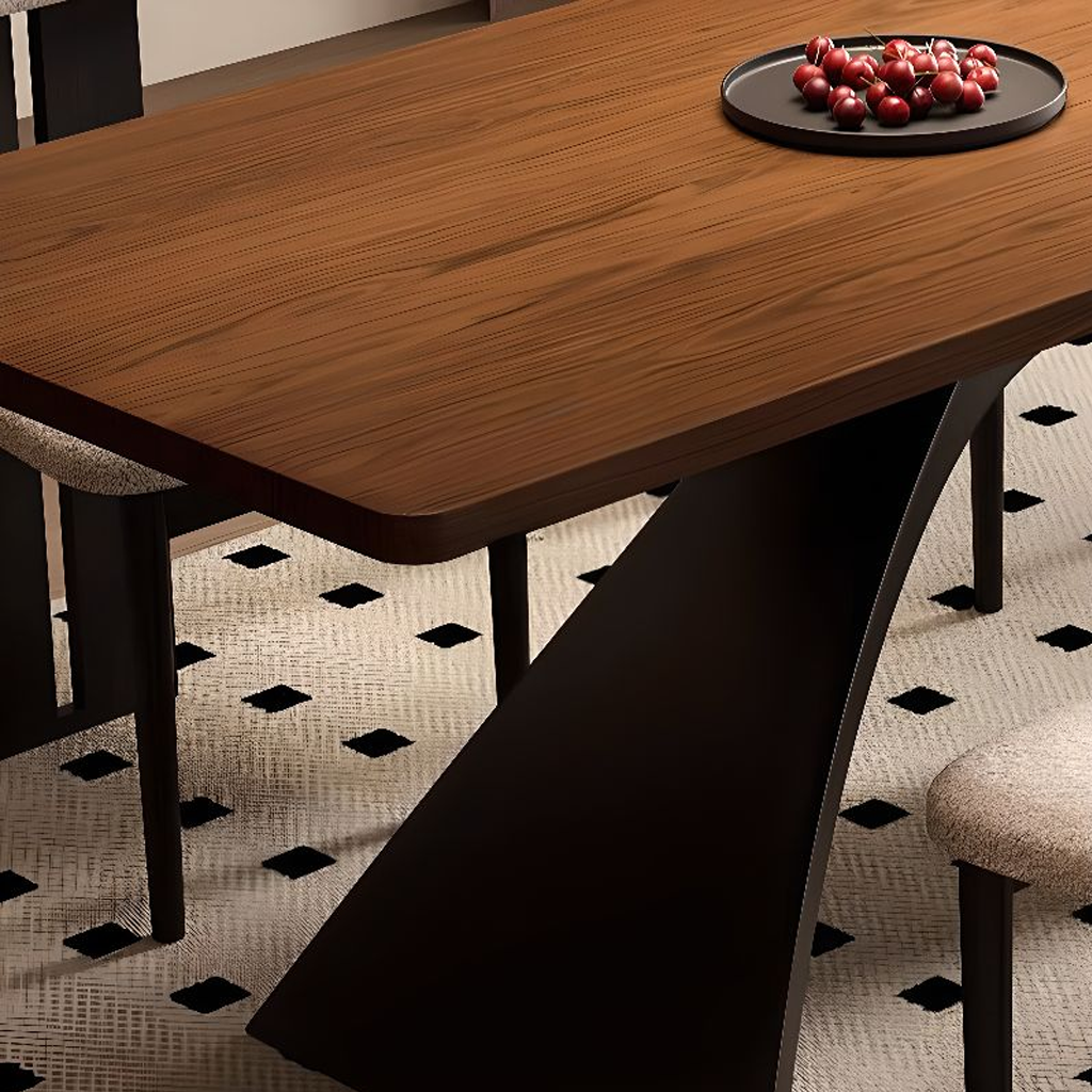 Modern Wooden Dining Table With Sculptural Metal Base For Dining Room