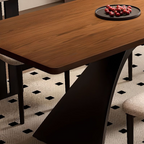 Modern Wooden Dining Table With Sculptural Metal Base For Dining Room