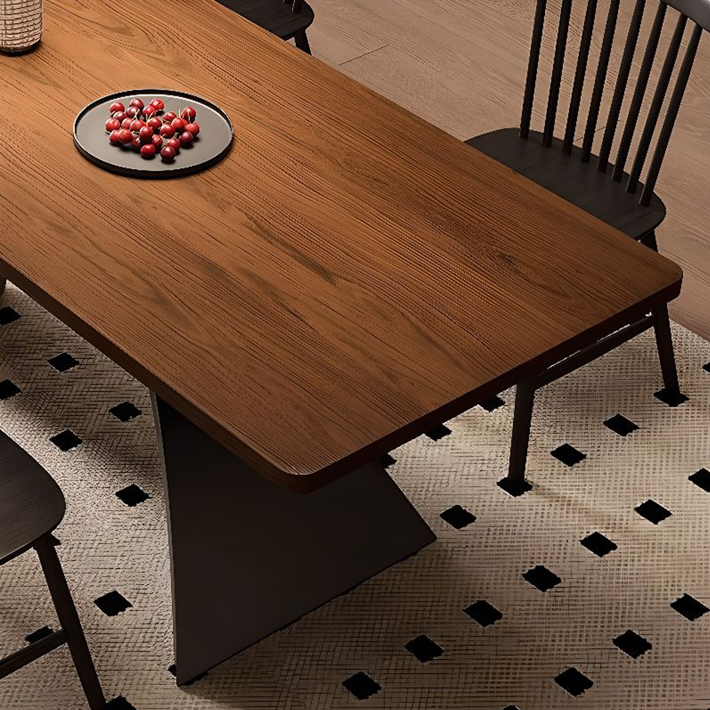 Modern Wooden Dining Table With Sculptural Metal Base For Dining Room