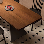 Modern Wooden Dining Table With Sculptural Metal Base For Dining Room