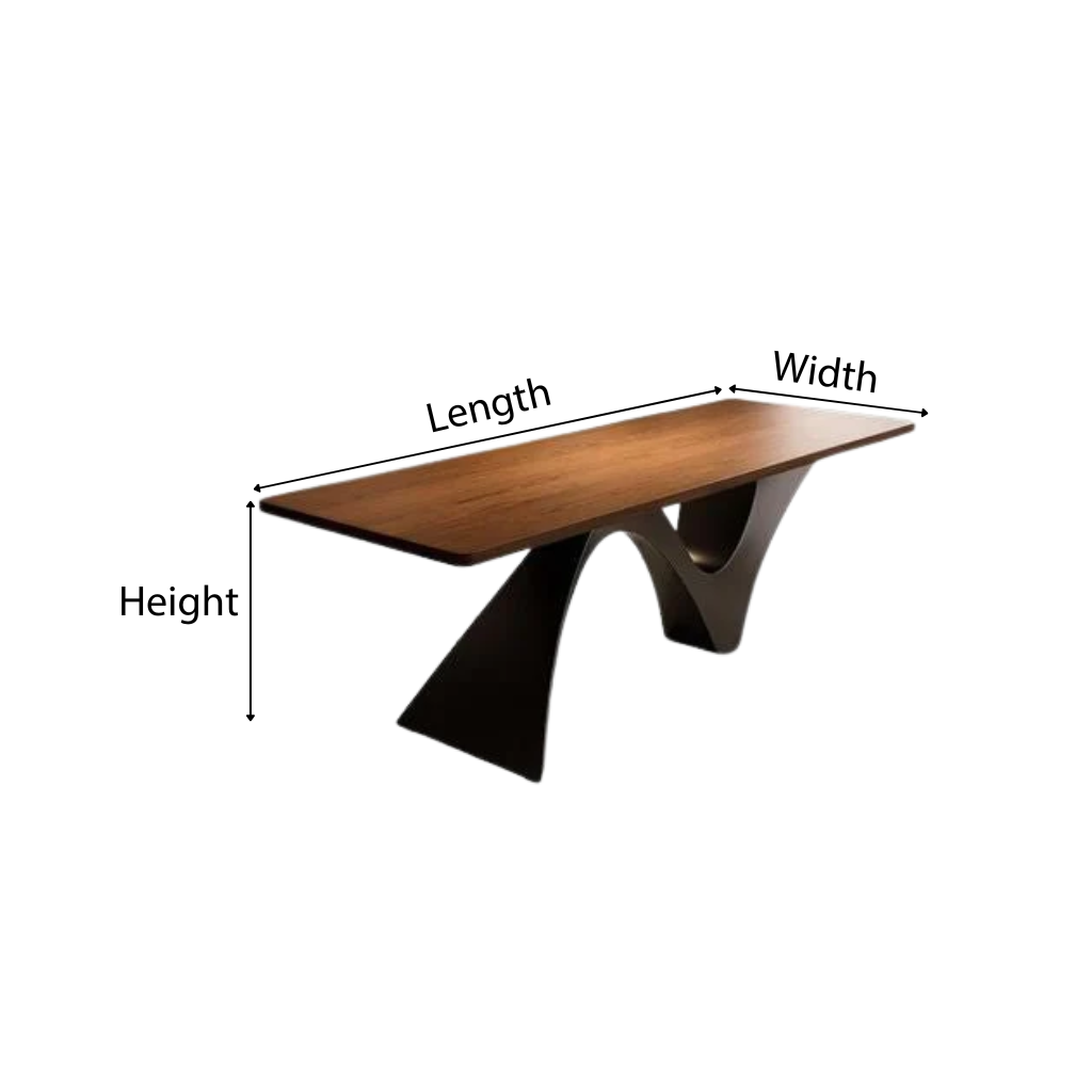 Modern Wooden Dining Table With Sculptural Metal Base For Dining Room