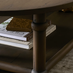 Farmhouse Oval Solid Wood Coffee Table With Lower Shelf