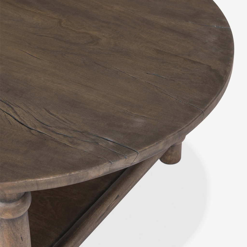 Farmhouse Oval Solid Wood Coffee Table With Lower Shelf