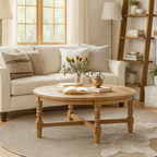 Farmhouse Round Wooden Coffee Table With Turned Legs