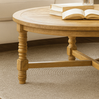 Farmhouse Round Wooden Coffee Table With Turned Legs