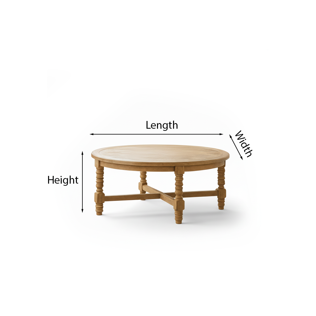 Farmhouse Round Wooden Coffee Table With Turned Legs