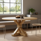 Farmhouse Round Wooden Dining Table With Cross Pedestal Base