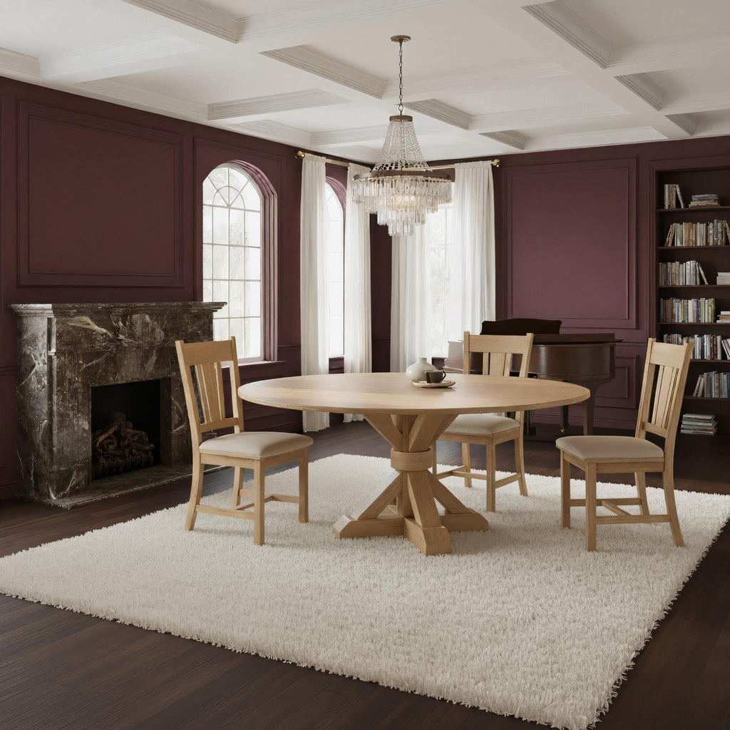 Farmhouse Round Wooden Dining Table With Cross Pedestal Base