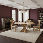 Farmhouse Round Wooden Dining Table With Cross Pedestal Base