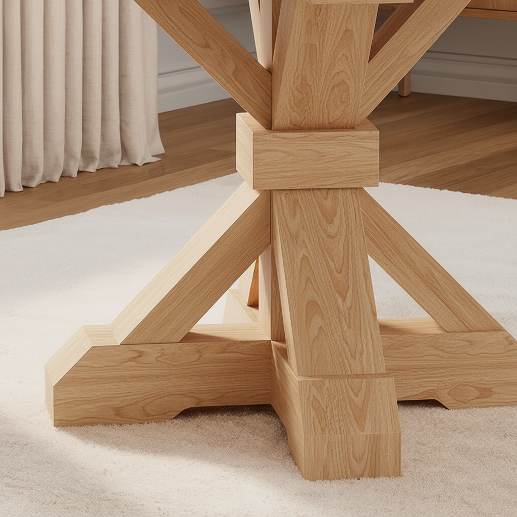 Farmhouse Round Wooden Dining Table With Cross Pedestal Base