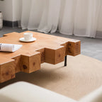 Farmhouse Solid Wood Block Coffee Table With Rustic Beam Design
