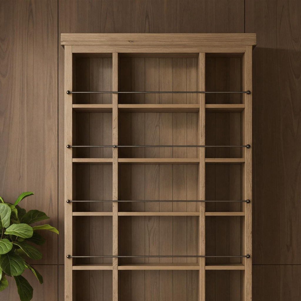 Farmhouse Solid Wood Bookshelf With Grid Shelves