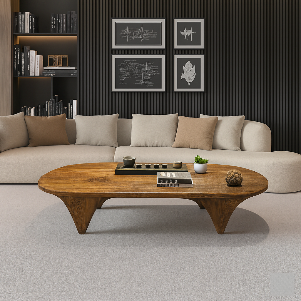 Farmhouse Solid Wood Coffee Table With Sculpted Base