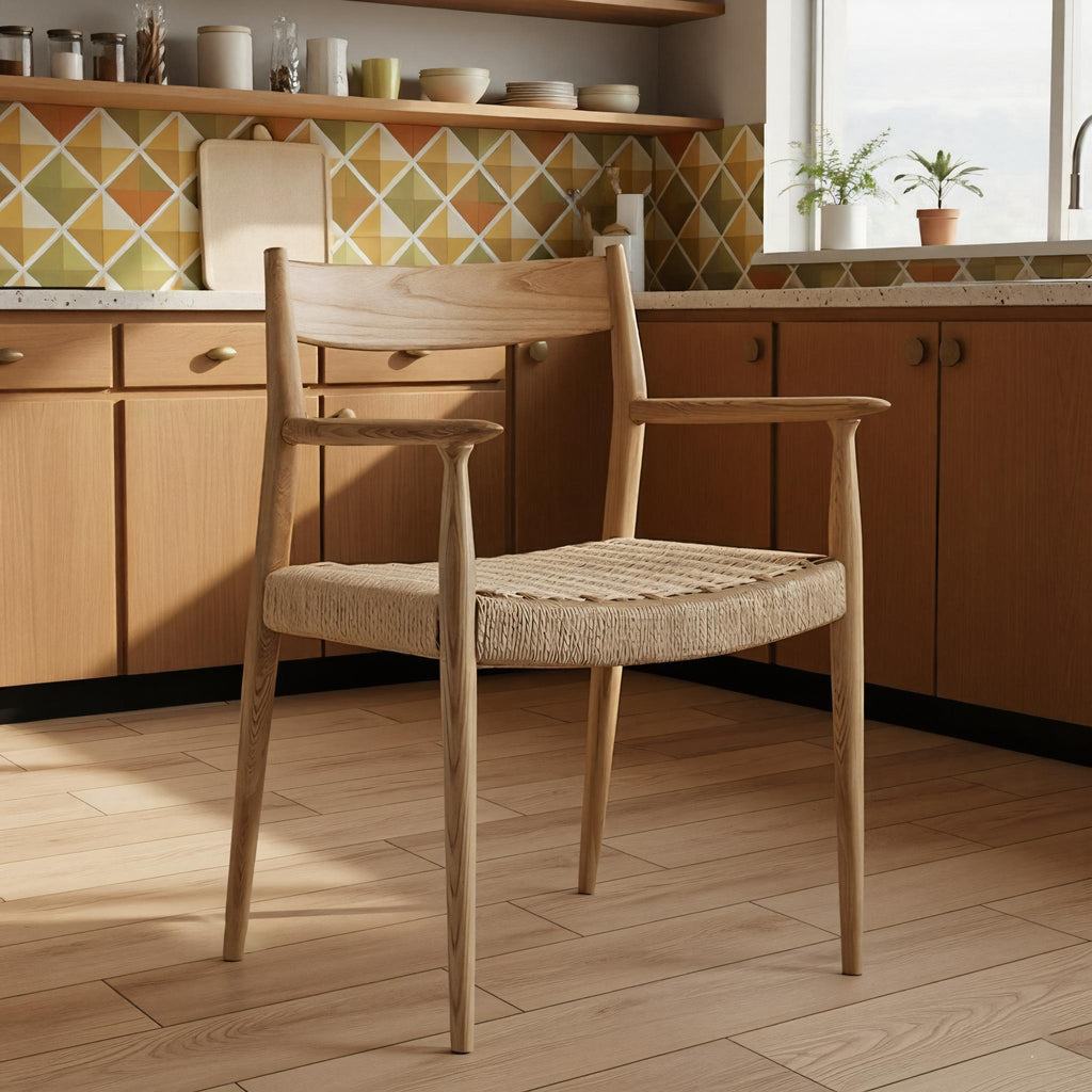 Scandinavian Wooden Dining Chair With Handwoven Seat
