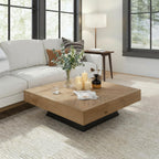 Farmhouse Square Wooden Coffee Table With Herringbone Top