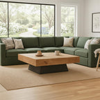 Farmhouse Square Wooden Coffee Table With Herringbone Top