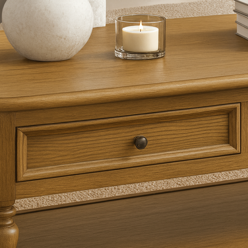 Farmhouse Wooden Coffee Table With Drawers And Lower Shelf