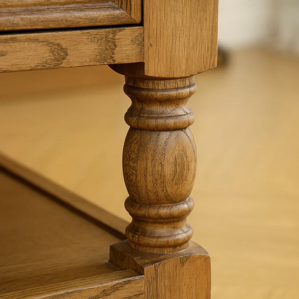 Farmhouse Wooden Coffee Table With Drawers And Lower Shelf