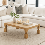 Farmhouse Wooden Coffee Table With Sculpted Ball Legs