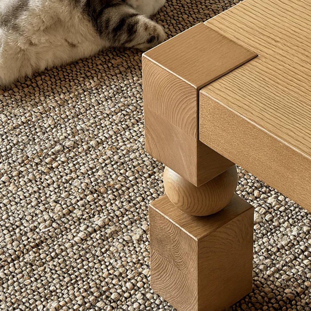 Farmhouse Wooden Coffee Table With Sculpted Ball Legs