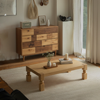 Farmhouse Wooden Coffee Table With Sculpted Ball Legs