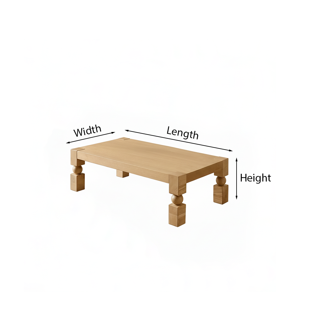 Farmhouse Wooden Coffee Table With Sculpted Ball Legs