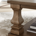 Farmhouse Wooden Coffee Table With Turned Pedestal Legs