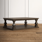 Farmhouse Wooden Coffee Table With Turned Pedestal Legs