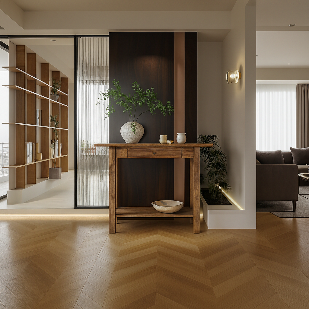 Farmhouse Wooden Console Table With Drawer And Lower Shelf