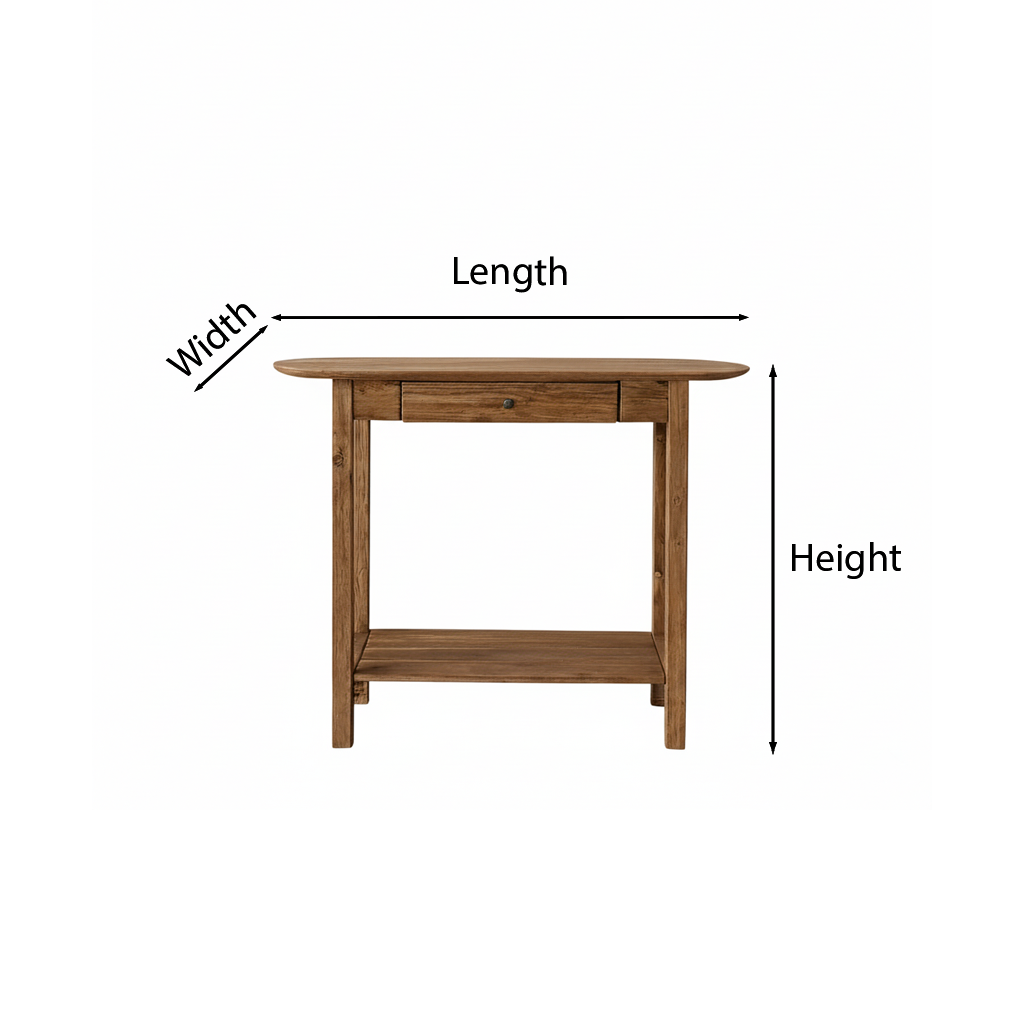 Farmhouse Wooden Console Table With Drawer And Lower Shelf