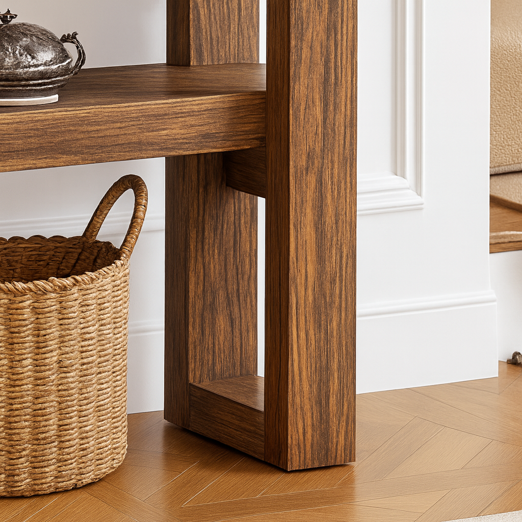 Farmhouse Wooden Console Table With Lower Display Shelf