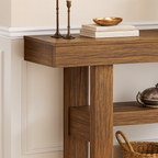 Farmhouse Wooden Console Table With Lower Display Shelf