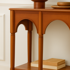 Farmhouse Wooden Console Table With Triple Arch Open Shelf