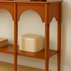 Farmhouse Wooden Console Table With Triple Arch Open Shelf