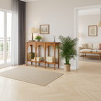 Farmhouse Wooden Console Table With Triple Arch Open Shelf